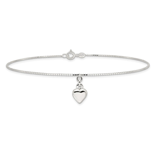Sterling Silver 10-inch Heart Anklet