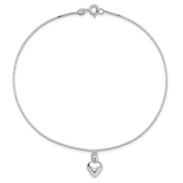 Sterling Silver 10-inch Heart Anklet