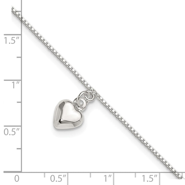 Sterling Silver 10-inch Heart Anklet