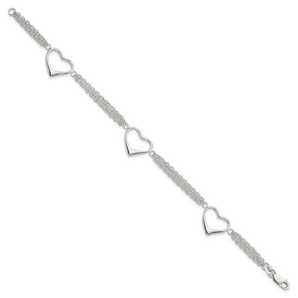 Sterling Silver 7.5-inch 4MM Lobster Clasp Heart Bracelet