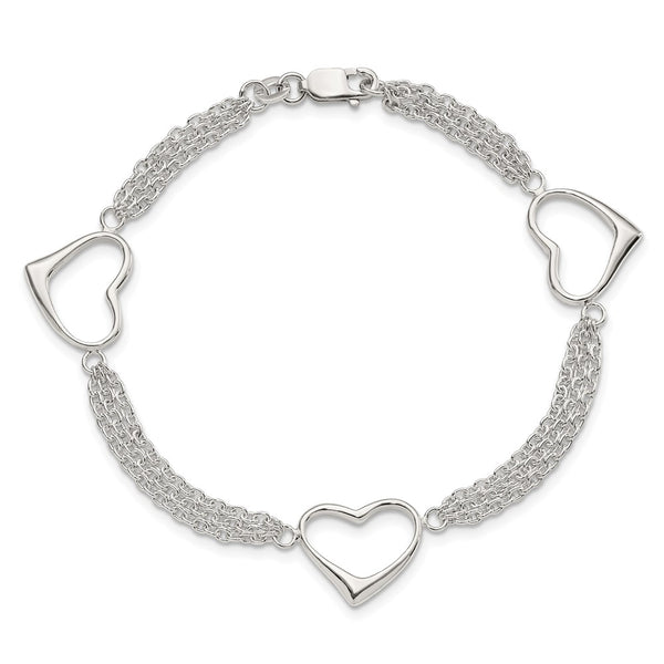 Sterling Silver 7.5-inch 4MM Lobster Clasp Heart Bracelet