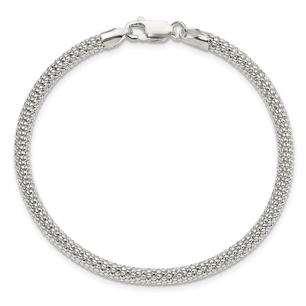Beaded Impression Style Sterling Silver 7.5-inch Fancy Lobster Clasp Bracelet