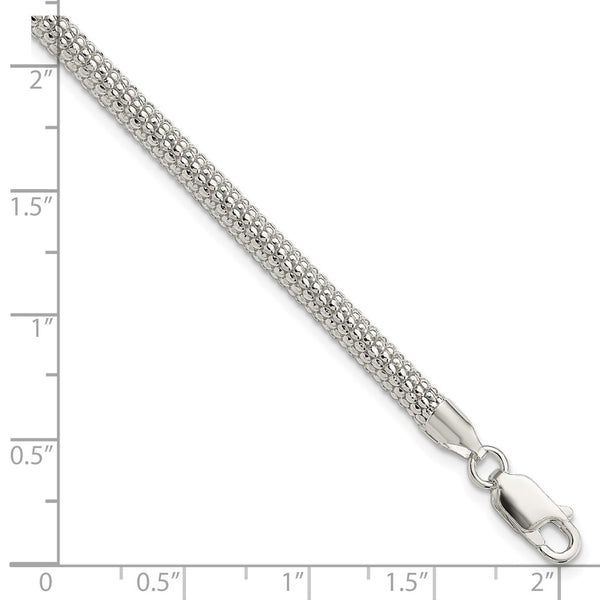 Beaded Impression Style Sterling Silver 7.5-inch Fancy Lobster Clasp Bracelet