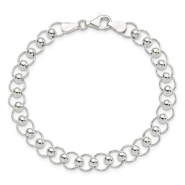 Sterling Silver 7.5-inch Fancy Lobster Clasp Beaded Bracelet