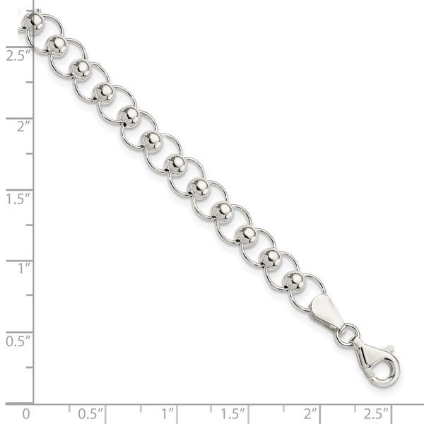 Sterling Silver 7.5-inch Fancy Lobster Clasp Beaded Bracelet