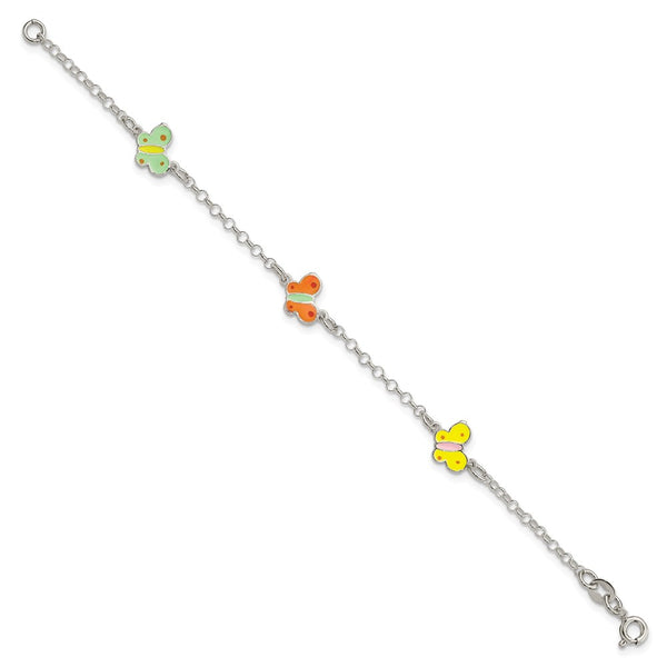 Sterling Silver 6-inch Childrens Enamel Butterfly Bracelet