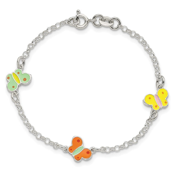 Sterling Silver 6-inch Childrens Enamel Butterfly Bracelet