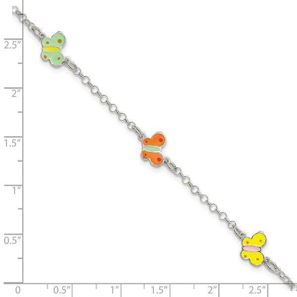 Sterling Silver 6-inch Childrens Enamel Butterfly Bracelet