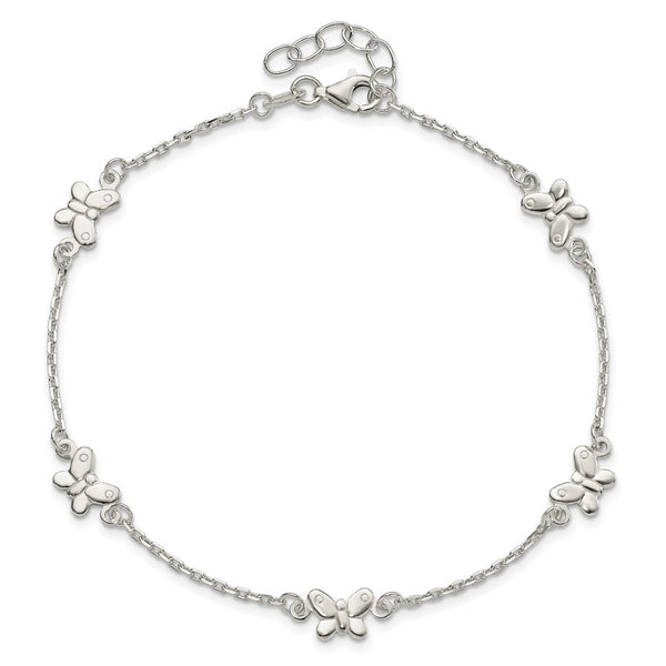 Sterling Silver 10-inch Butterfly Anklet
