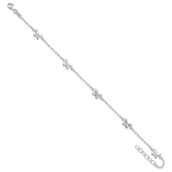 Sterling Silver 10-inch Butterfly Anklet