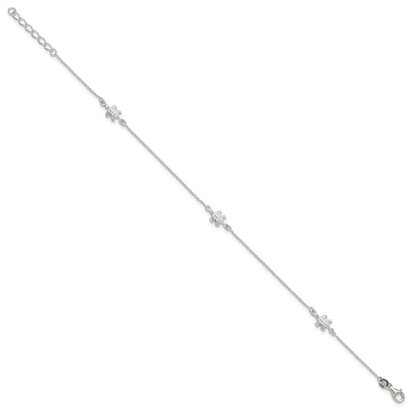 Sterling Silver 10-inch Turtle Anklet