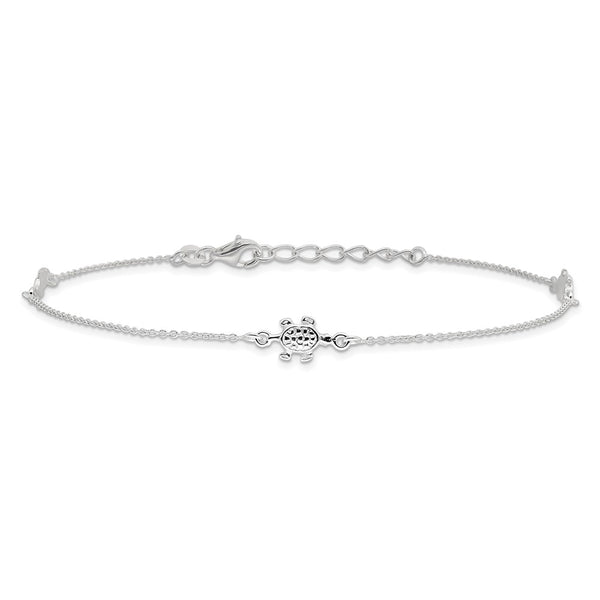 Sterling Silver 10-inch Turtle Anklet