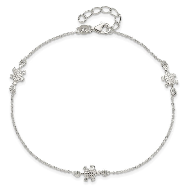 Sterling Silver 10-inch Turtle Anklet