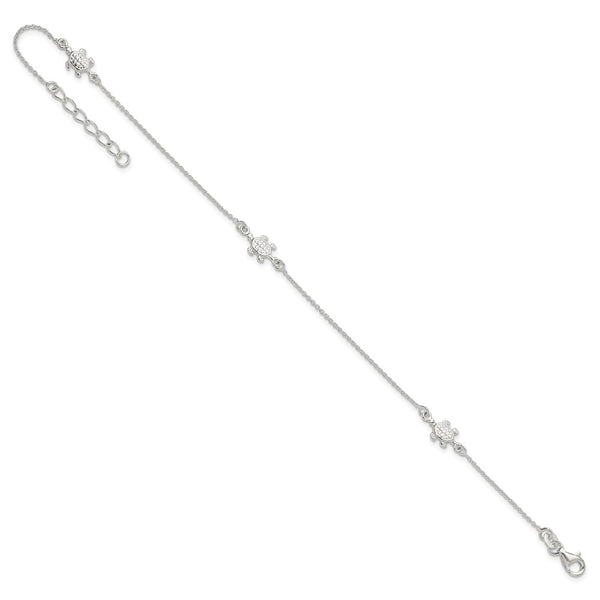 Sterling Silver 10-inch Turtle Anklet