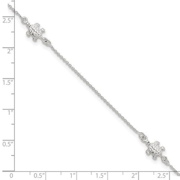 Sterling Silver 10-inch Turtle Anklet