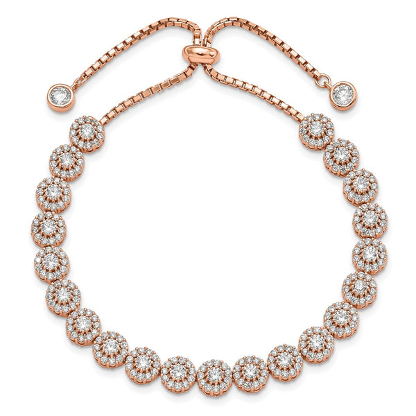 Sterling Silver Round Cubic Zirconia 10-inch Bolo Bracelet