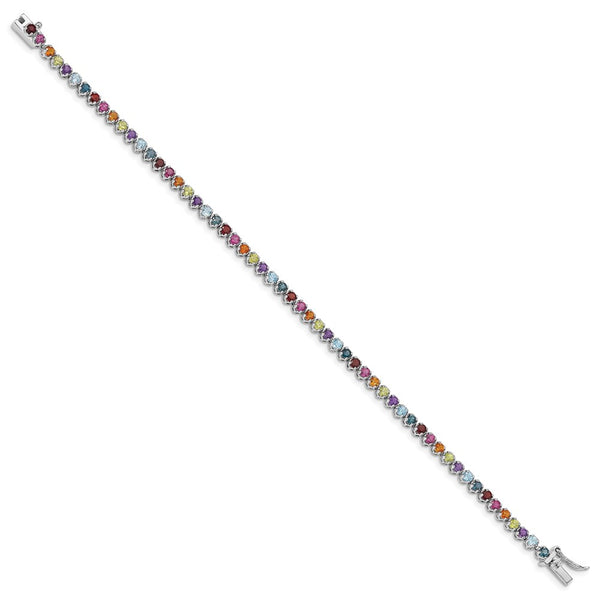 Sterling Silver Multi Gemstone 7.5-inch Tennis Bracelet