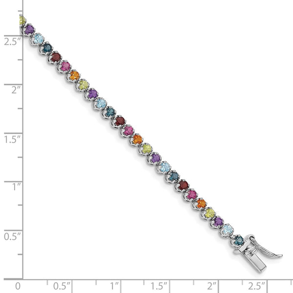 Sterling Silver Multi Gemstone 7.5-inch Tennis Bracelet