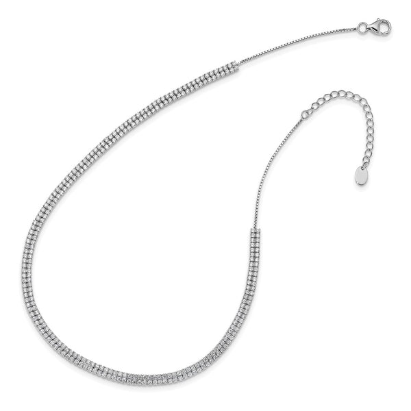 Sterling Silver Cubic Zirconia 16-inch Fancy Tennis 2-inch Extender Necklace