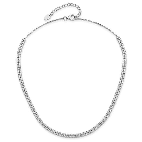 Sterling Silver Cubic Zirconia 16-inch Fancy Tennis 2-inch Extender Necklace