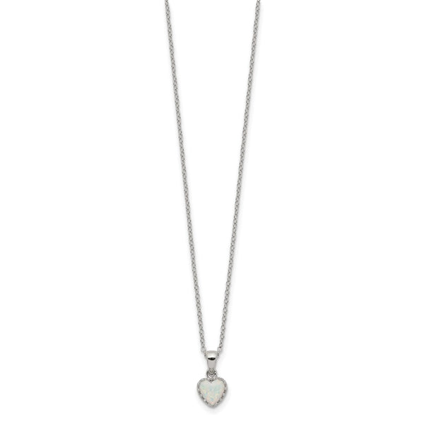 Sterling Silver 7MM Heart Shape Opal 18-inch Necklace