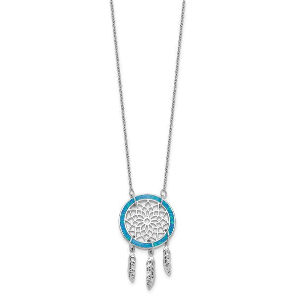 Sterling Silver Opal 17.5-inch Dream Catcher Necklace