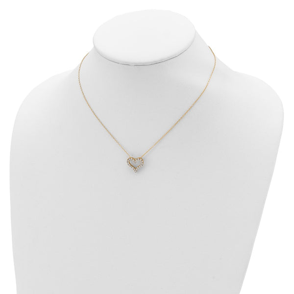 Yellow Gold Plated Sterling Silver Cubic Zirconia 18-inch Heart Necklace