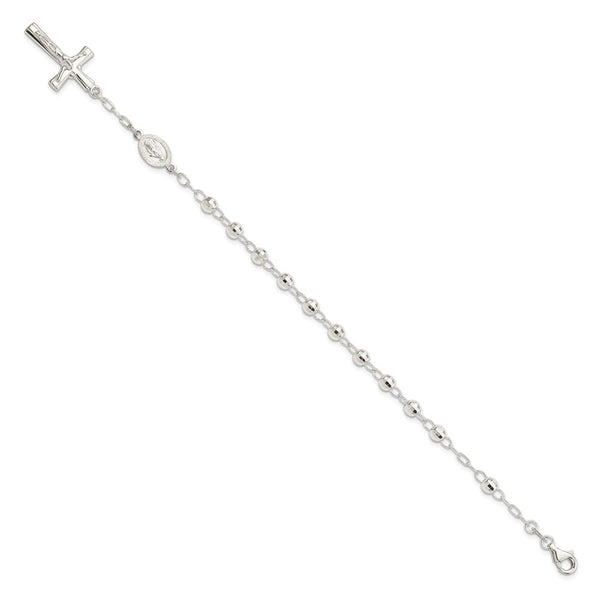 Sterling Silver 7.5-inch Lobster Clasp Beaded Rosary Bracelet