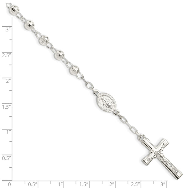 Sterling Silver 7.5-inch Lobster Clasp Beaded Rosary Bracelet