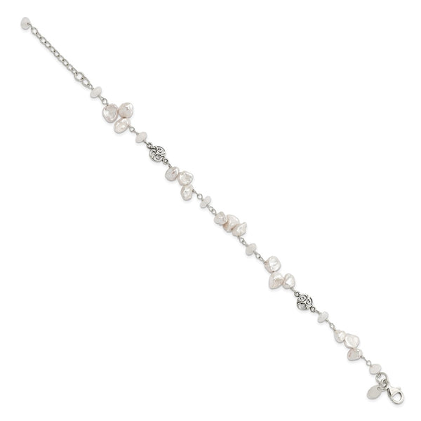 Pearl and Moonstone 16MM Fancy 7.5-inch Bracelet in Sterling Silver