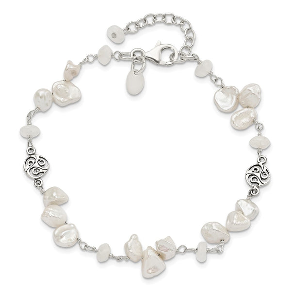 Pearl and Moonstone 16MM Fancy 7.5-inch Bracelet in Sterling Silver