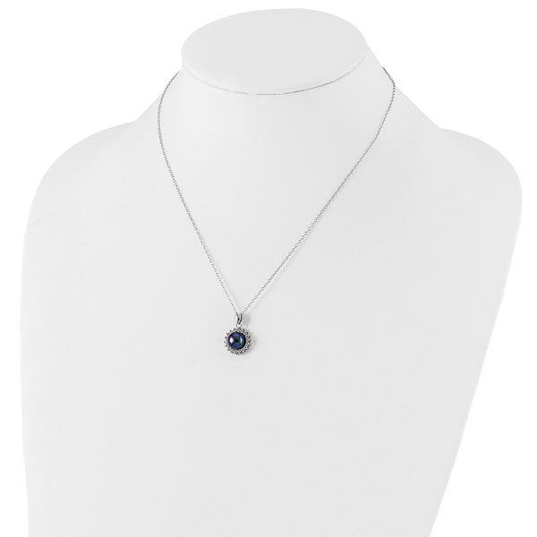 Black Pearl and CZ Pendant Earrings Set in Sterling Silver