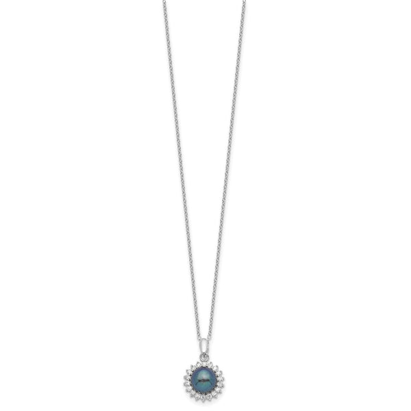 Black Pearl and CZ Pendant Earrings Set in Sterling Silver