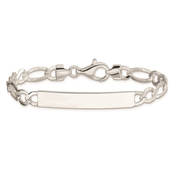 Sterling Silver 8.5-inch 7MM Lobster Clasp Figaro ID Bracelet