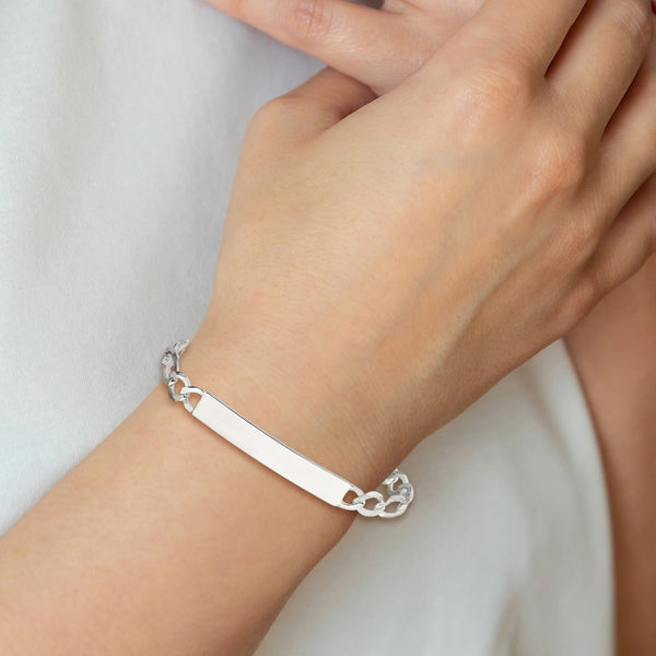 Sterling Silver 8.5-inch 7MM Lobster Clasp Figaro ID Bracelet