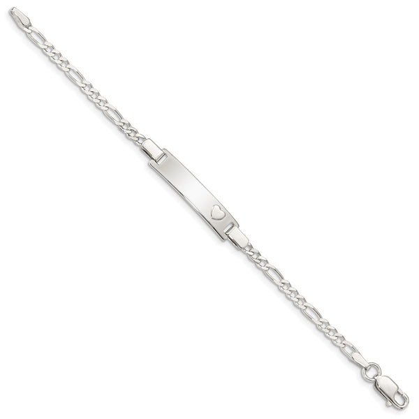 Sterling Silver 5.5-inch 6MM Childrens Lobster Clasp ID Heart Bracelet
