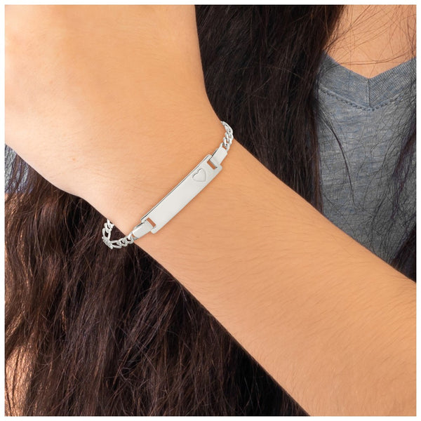 Sterling Silver 6-inch 6MM Childrens Lobster Clasp ID Heart Bracelet