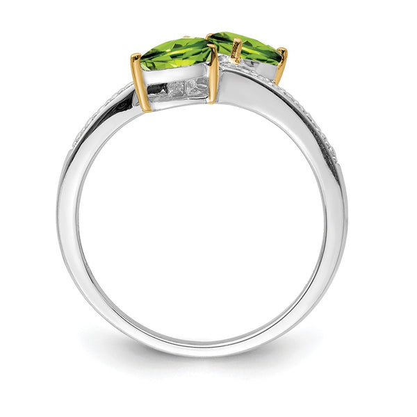 6X4MM Pear Peridot and Diamond Ring in Sterling Silver; Size 7