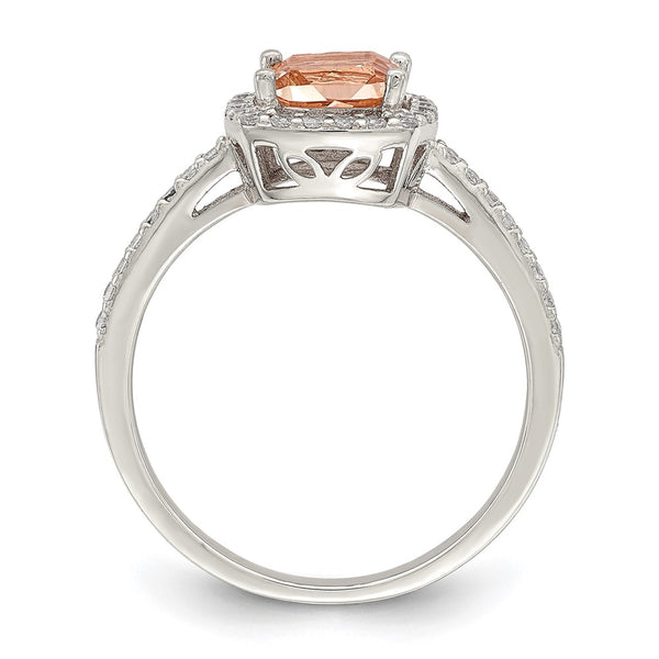 Rose Gold Plated Sterling Silver 6MM Cushion Cubic Zirconia Halo Ring. Size 7
