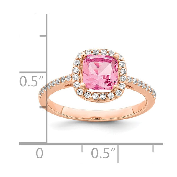 Rose Gold Plated Sterling Silver 6MM Cushion Cubic Zirconia Halo Ring. Size 7