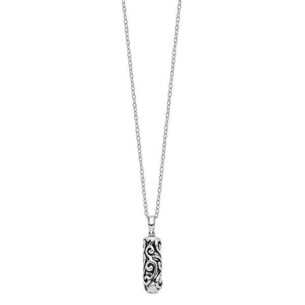 Sterling Silver Antiqued Cylinder Remembrance Ash Holder 18in Necklace