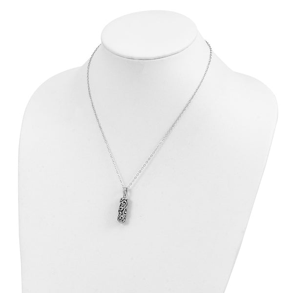 Sterling Silver Antiqued Cylinder Remembrance Ash Holder 18in Necklace
