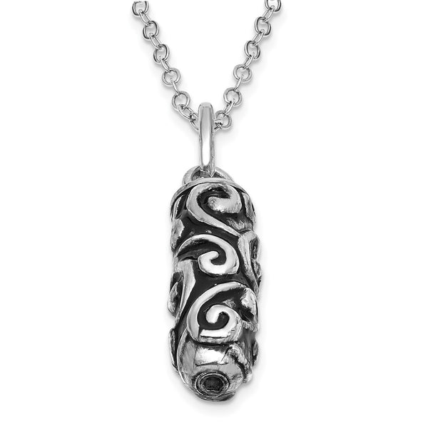 Sterling Silver Antiqued Cylinder Remembrance Ash Holder 18in Necklace