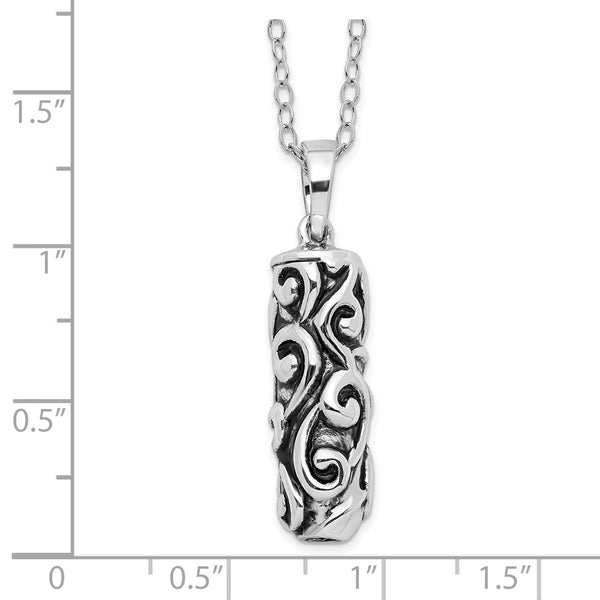 Sterling Silver Antiqued Cylinder Remembrance Ash Holder 18in Necklace