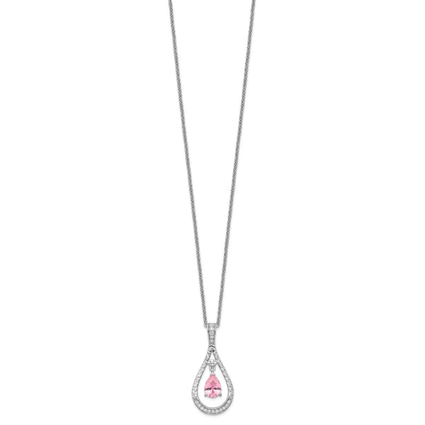 Sterling Silver Oct. CZ Stone Never Forget Tear 18in Birthstone Necklace