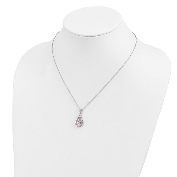 Sterling Silver Oct. CZ Stone Never Forget Tear 18in Birthstone Necklace