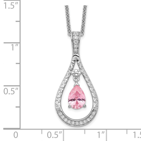 Sterling Silver Oct. CZ Stone Never Forget Tear 18in Birthstone Necklace