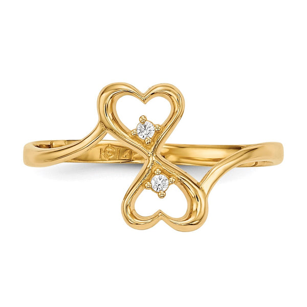 14KT Yellow Gold Cubic Zirconia Heart Ring. Size 7