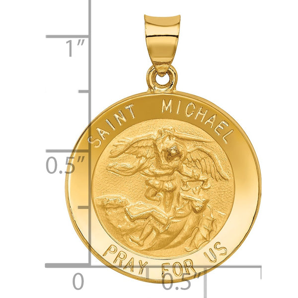 14KT Yellow Gold 32X22MM Medal Saint Michael Pendant. Chain Not Included