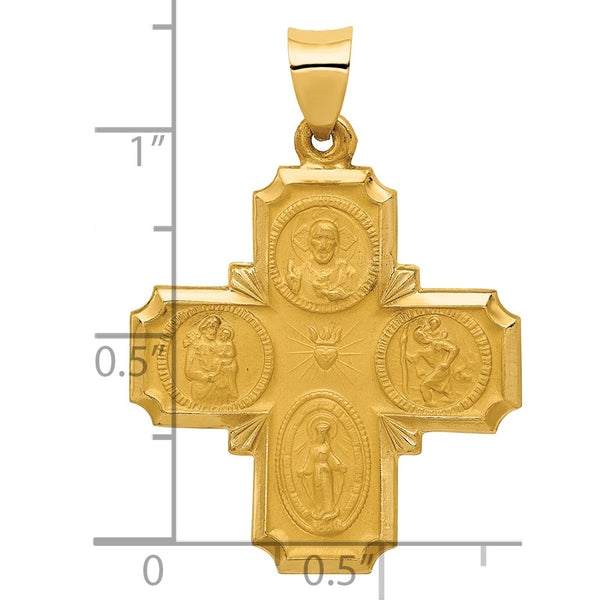 14KT Yellow Gold 34X25MM Four-Way Medal Pendant. Chain Not Included